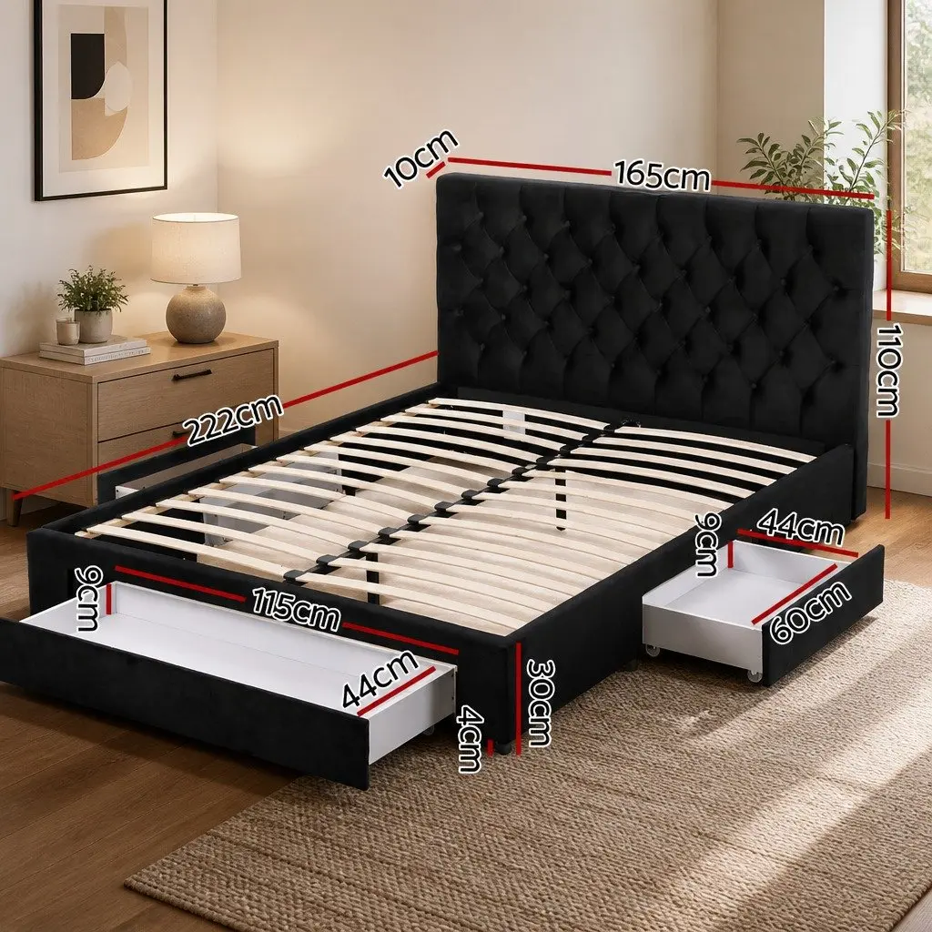 Queen Upholstered Bed Frame with Storage & USB Charging
