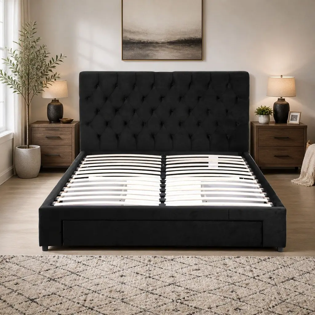 Queen Upholstered Bed Frame with Storage & USB Charging