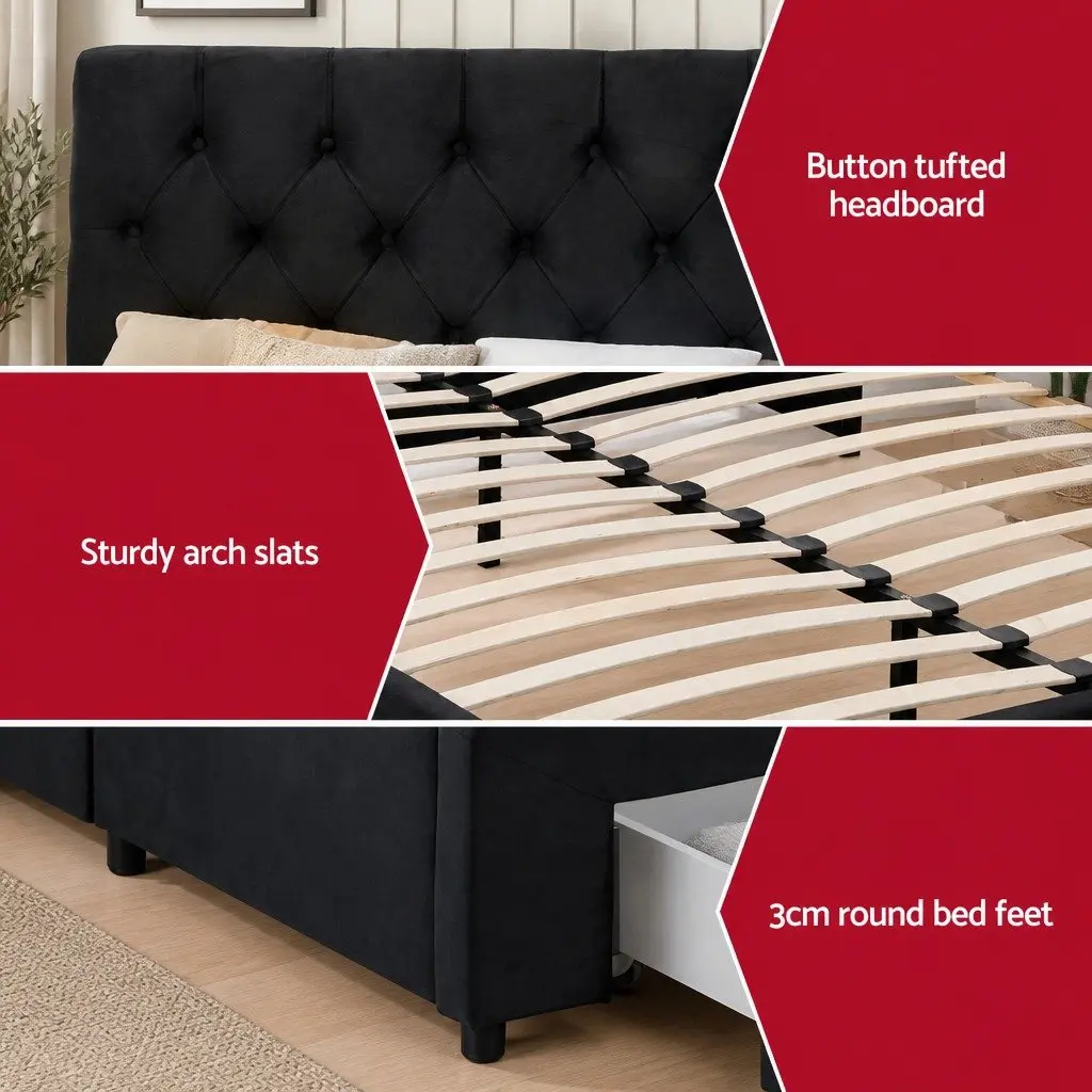 Queen Upholstered Bed Frame with Storage & USB Charging