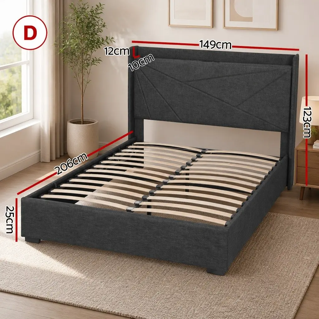 Gas Lift Double Bed Frame with Upholstered Headboard
