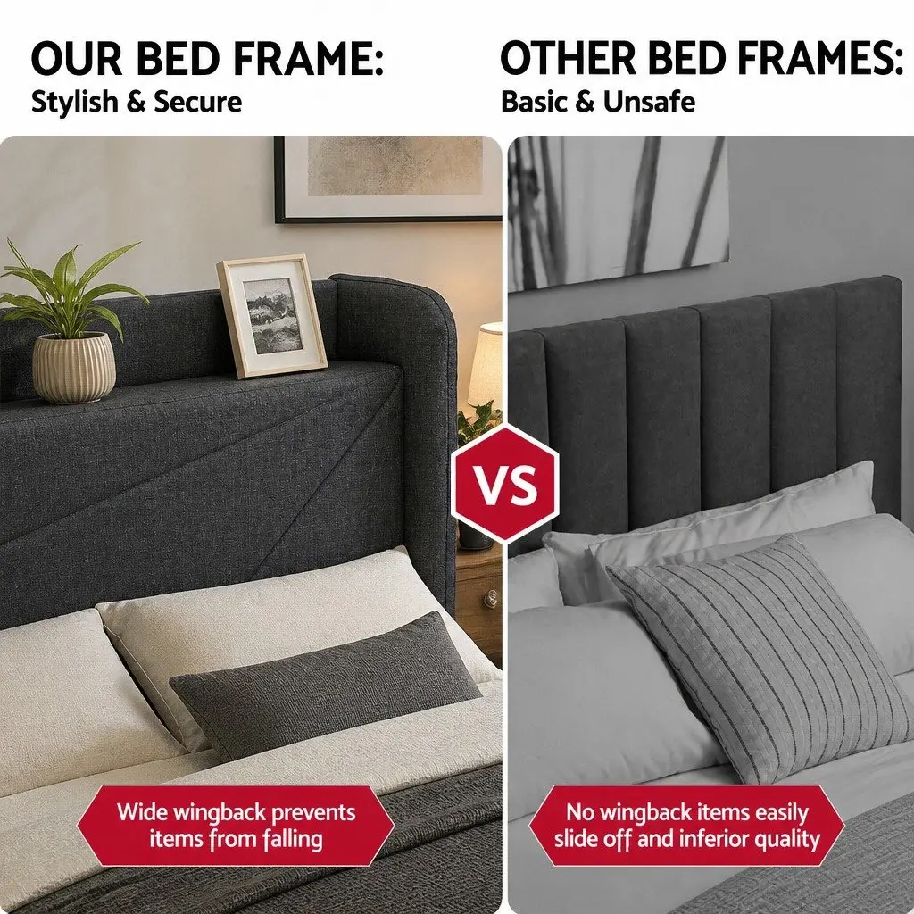 Gas Lift Double Bed Frame with Upholstered Headboard