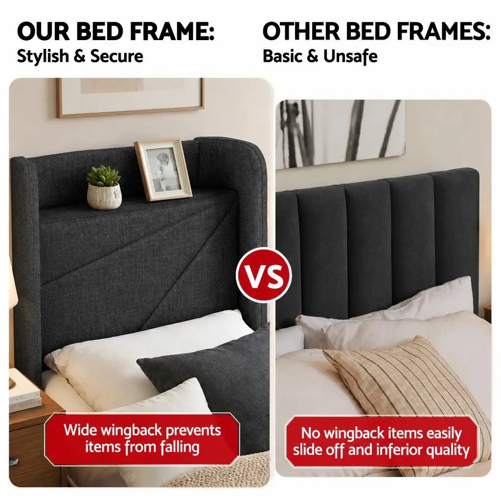 King Bed Frame Gas Lift Storage Plywood Upholstered Charcoal Grey