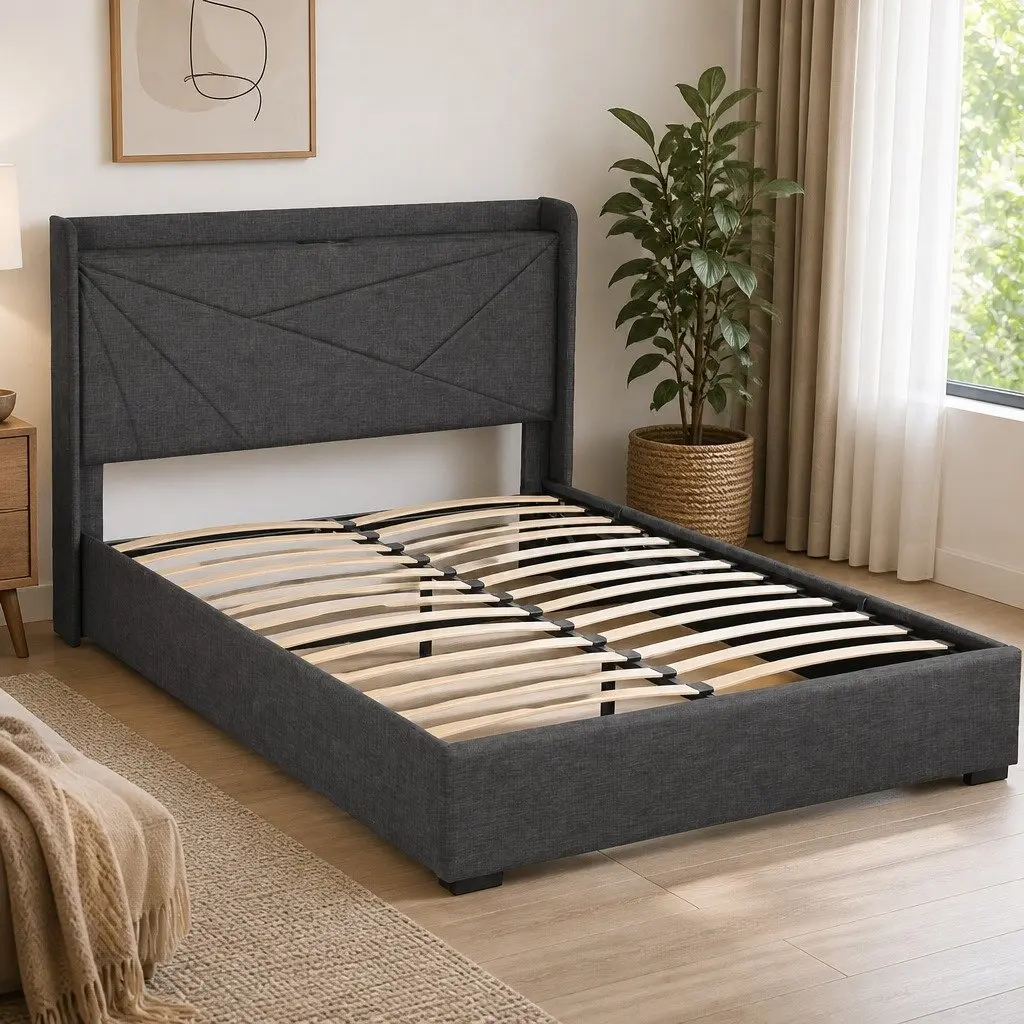 Queen Bed Frame with Gas Lift and Storage