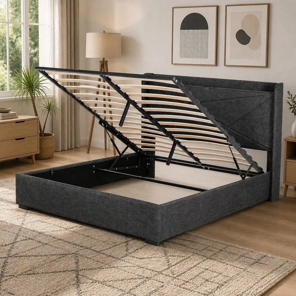 Queen Bed Frame with Gas Lift and Storage