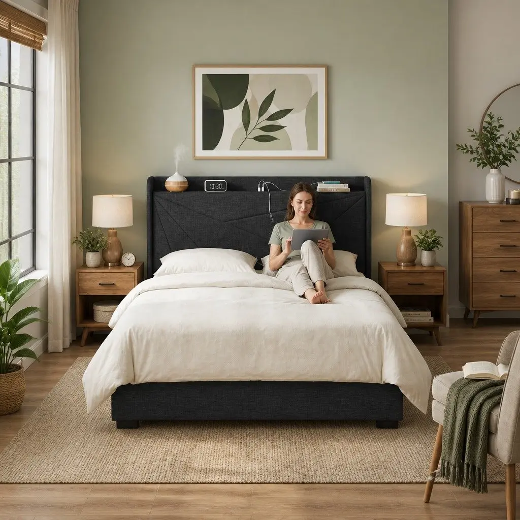 Queen Bed Frame with Gas Lift and Storage