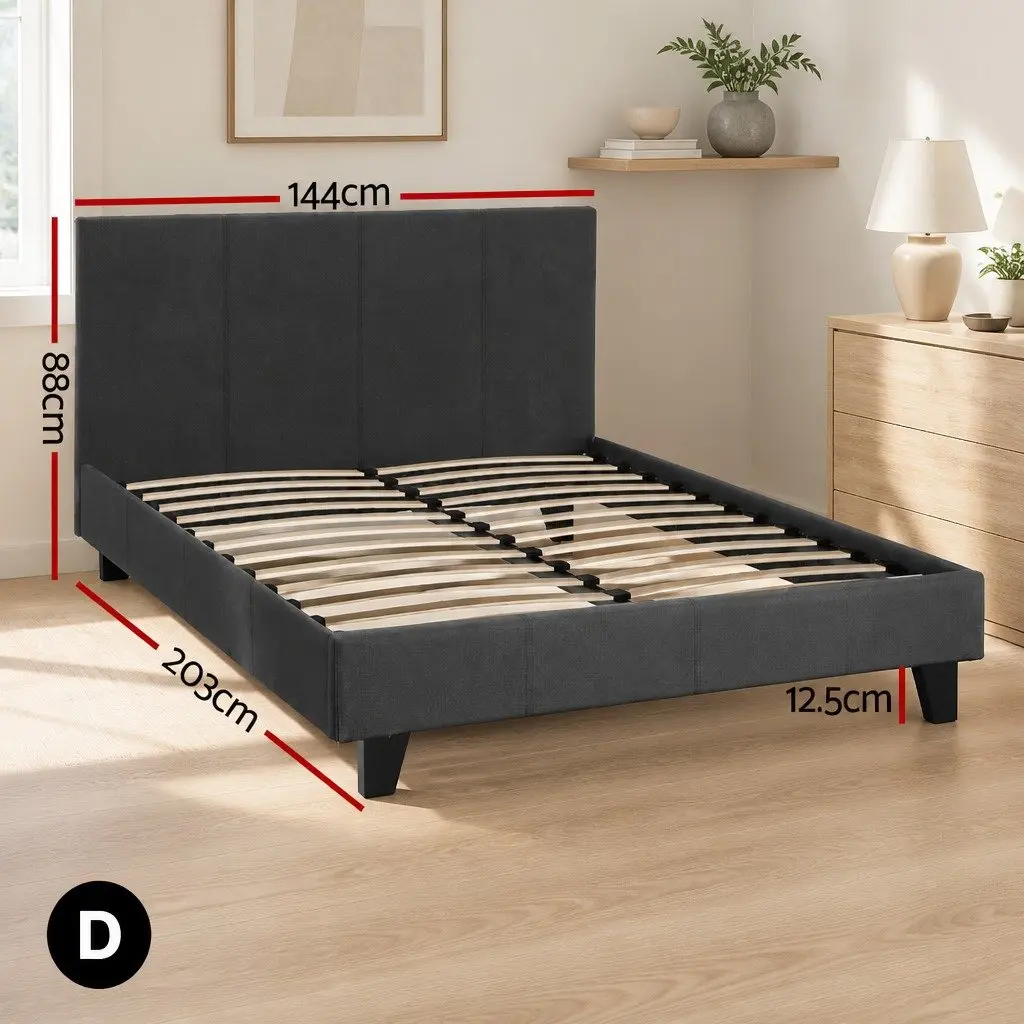 Charcoal Upholstered Double Bed Frame with Solid Support