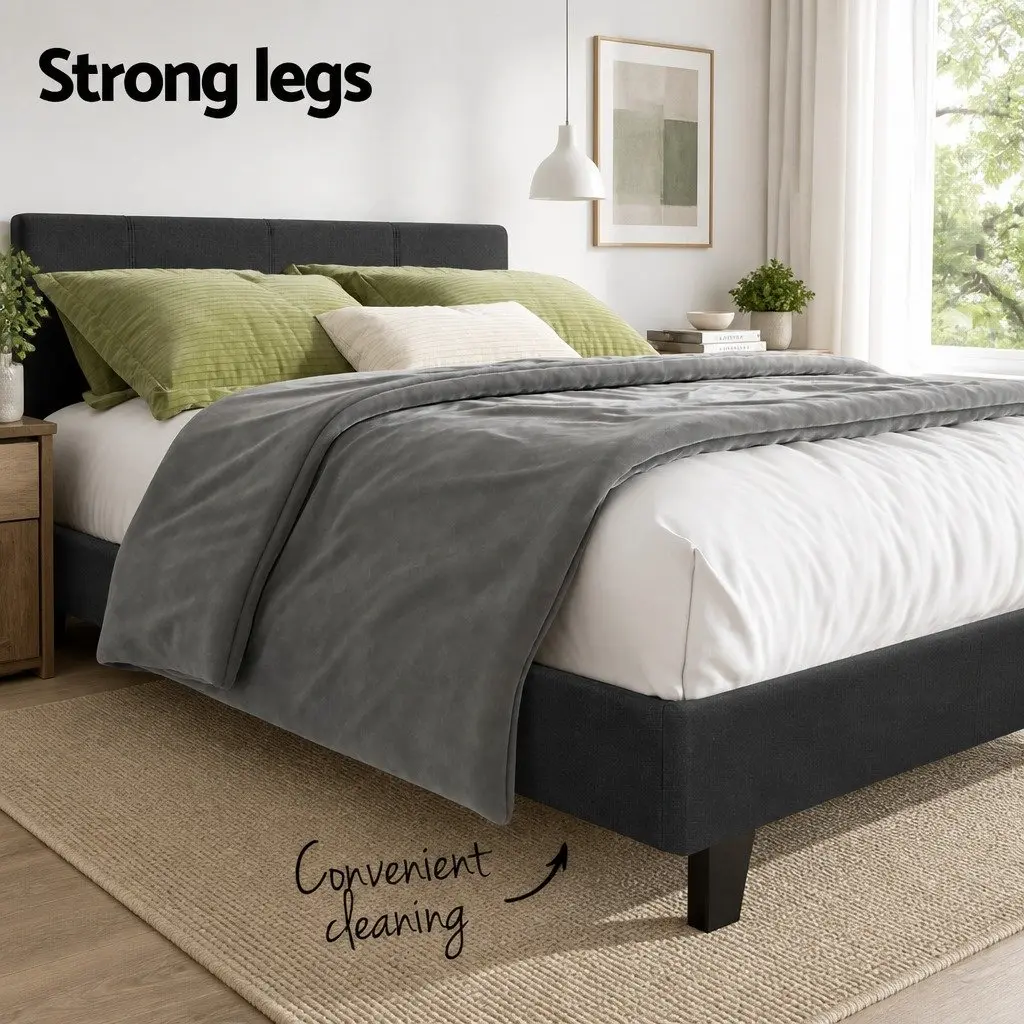 Charcoal Upholstered Double Bed Frame with Solid Support