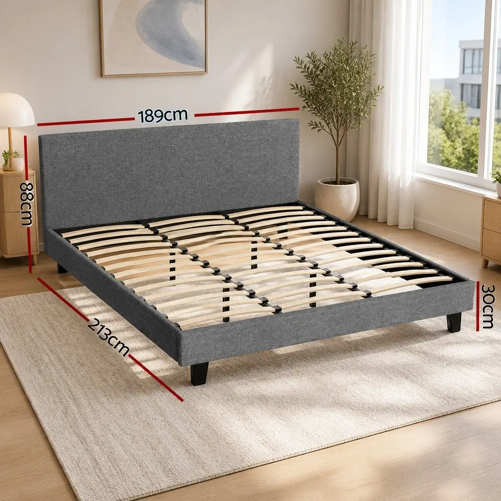 King Size Bed Frame with Grey Upholstered Headboard