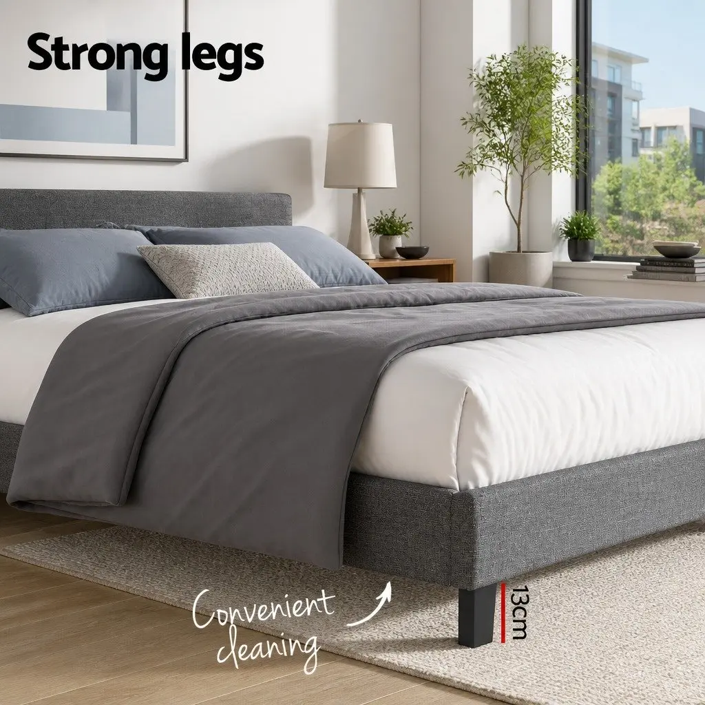 King Size Bed Frame with Grey Upholstered Headboard