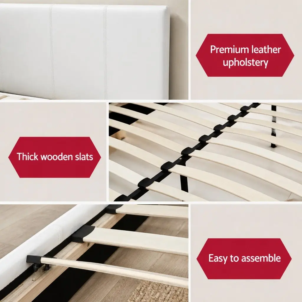 Queen Size Bed Frame with White Upholstery