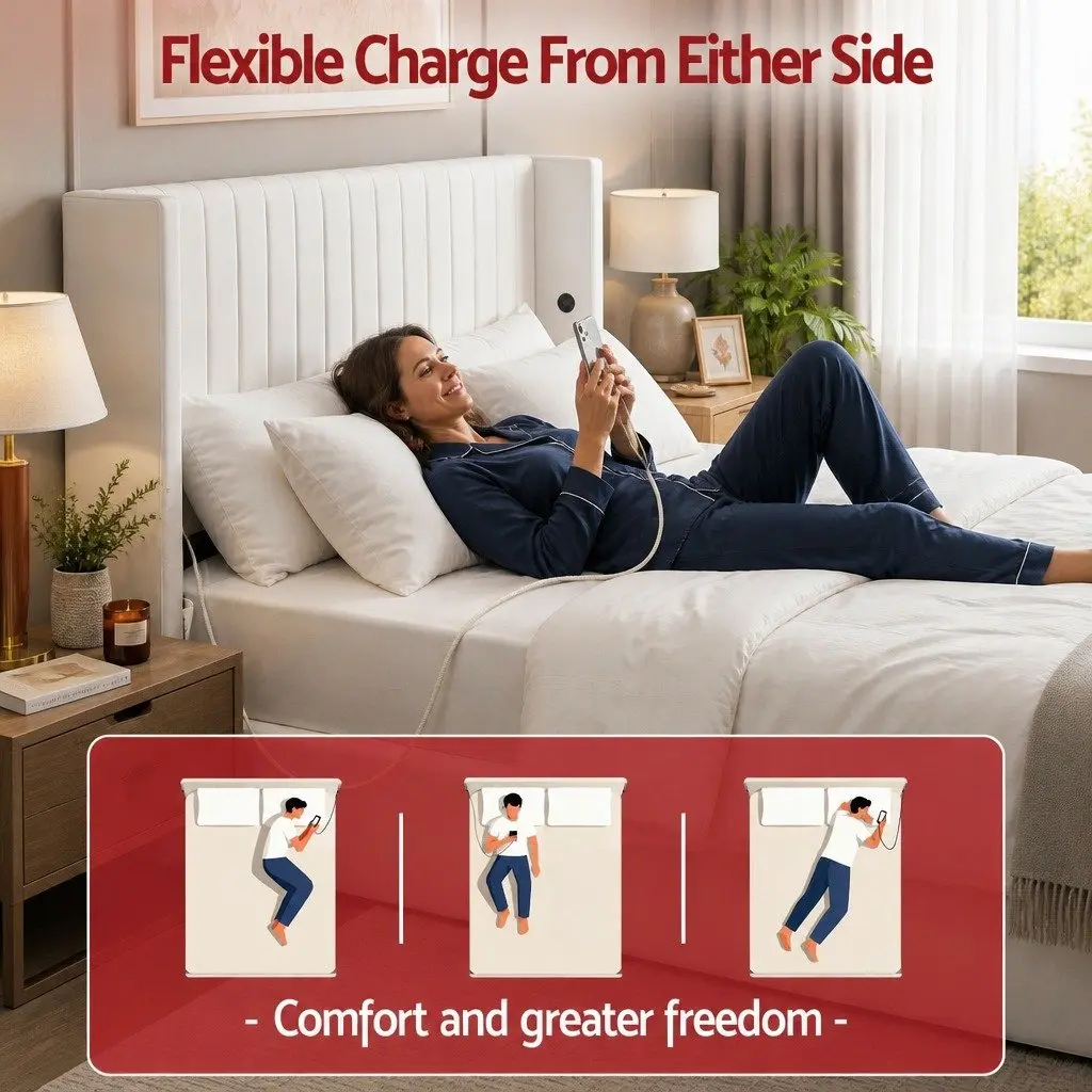 King Bed Frame Velvet 204W x 220L x 115H cm White with Gaslift Storage and Dual USB Type-C Charging Ports