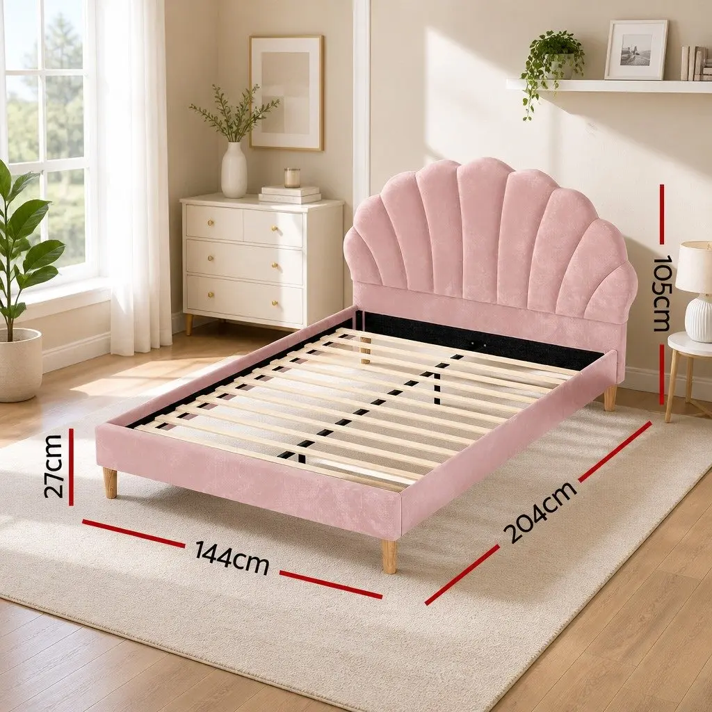 Double Bed Frame in Scallop Pink Velvet