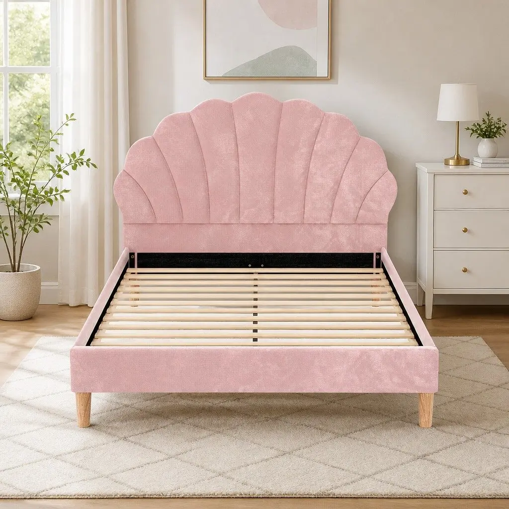 Double Bed Frame in Scallop Pink Velvet