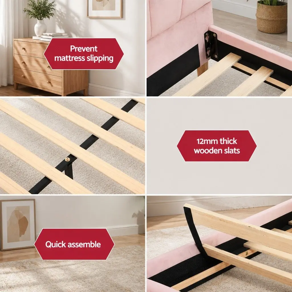 Double Bed Frame in Scallop Pink Velvet