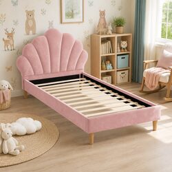 Stylish Pink Velvet King Single Bed Frame with Scallop Design