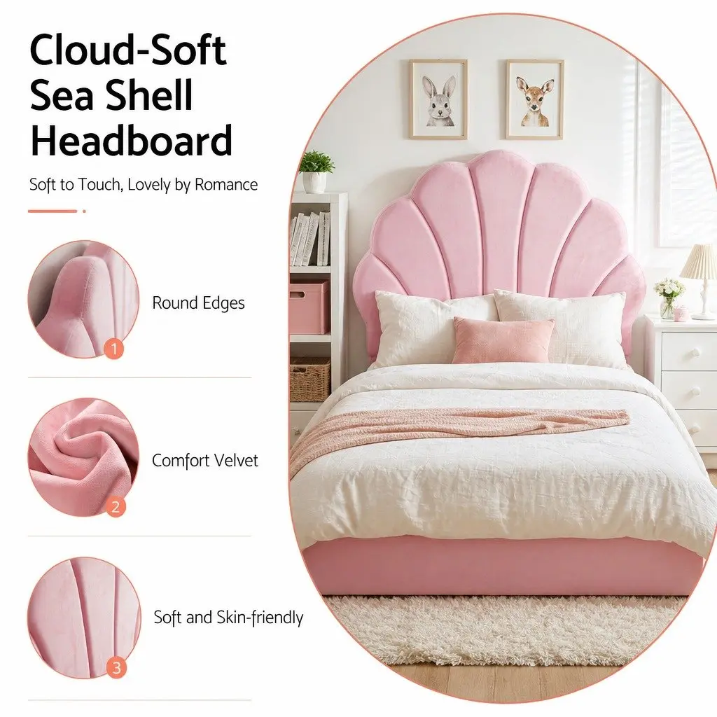 Single Bed Frame with Scallop Upholstered Headboard