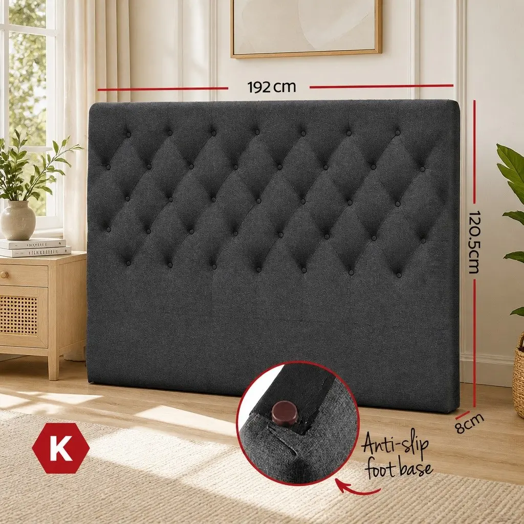 Charcoal King Size Upholstered Fabric Headboard with Tufting