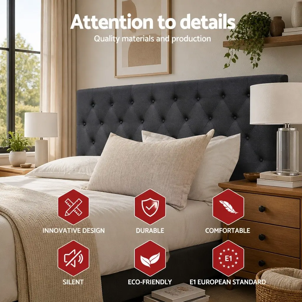 Charcoal King Size Upholstered Fabric Headboard with Tufting