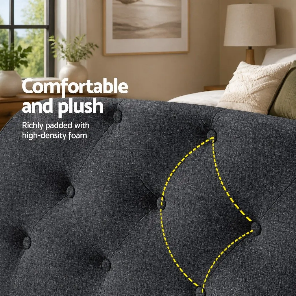 Charcoal King Size Upholstered Fabric Headboard with Tufting