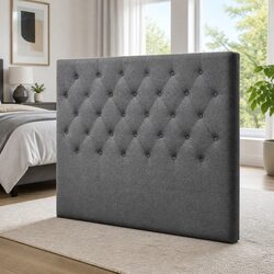 Bed Head Headboard King Single Size Fabric Grey Upholstered Button Tufted Design