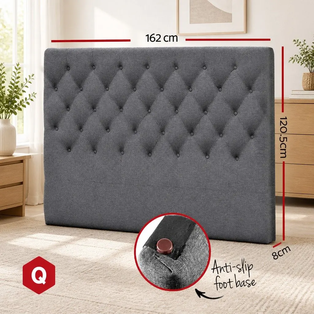 Queen Size Grey Upholstered Bed Headboard with Tufting