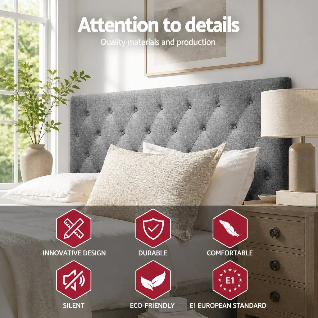Queen Size Grey Upholstered Bed Headboard with Tufting