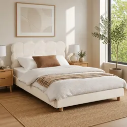 Modern King Single Bed Frame with Cloud Headboard