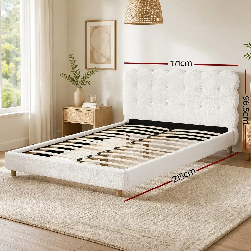 Boucle Fabric Queen Bed Frame with Cloud Headboard