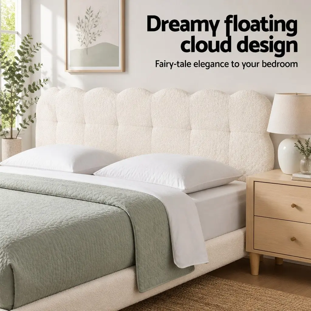 Boucle Fabric Queen Bed Frame with Cloud Headboard