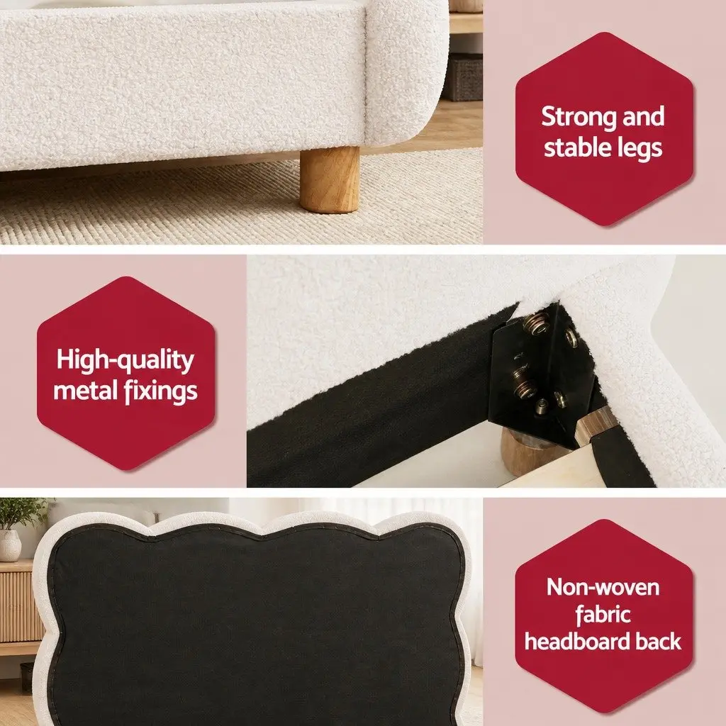 Boucle Fabric Queen Bed Frame with Cloud Headboard