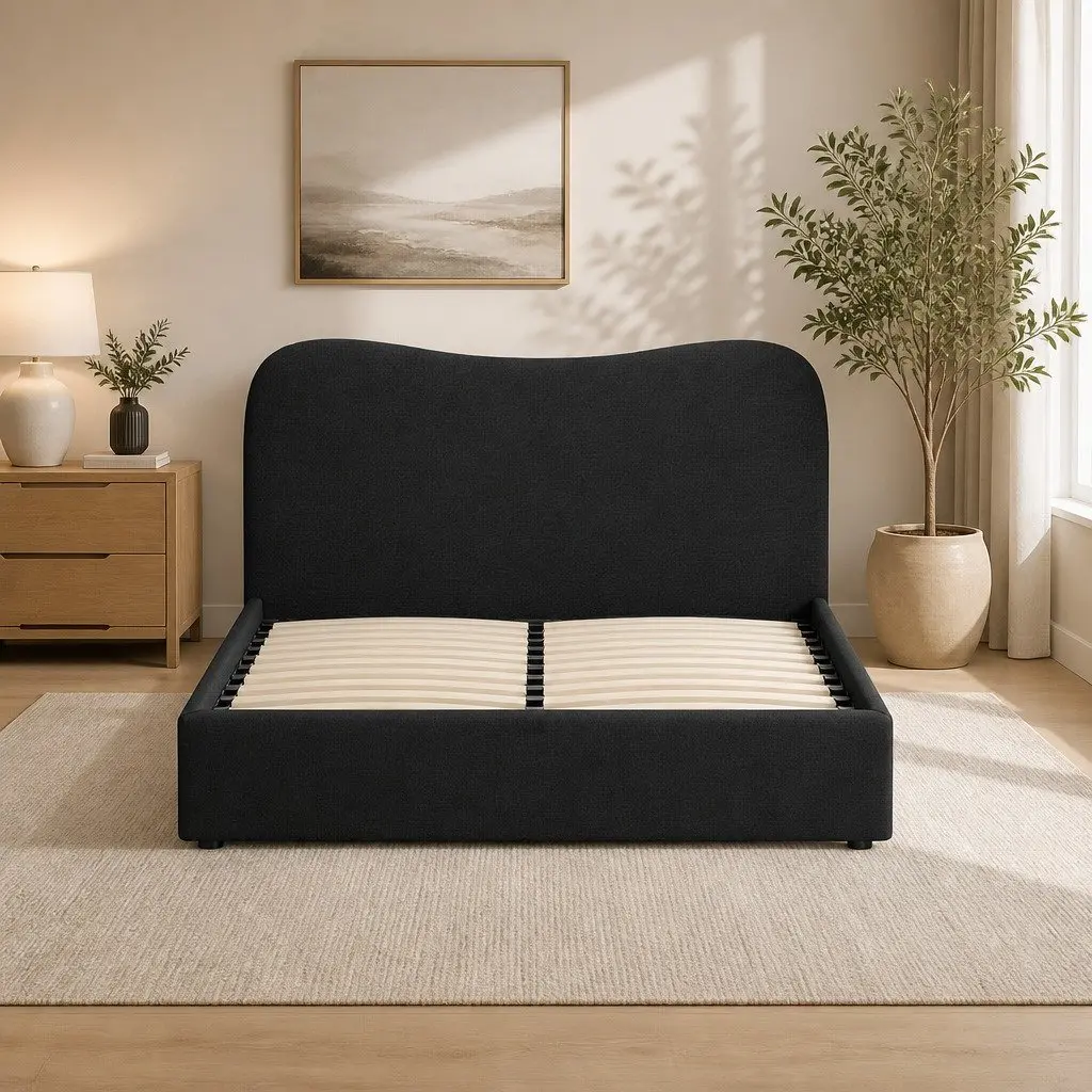 Double Bed Frame with Boucle Upholstery and Sturdy Support