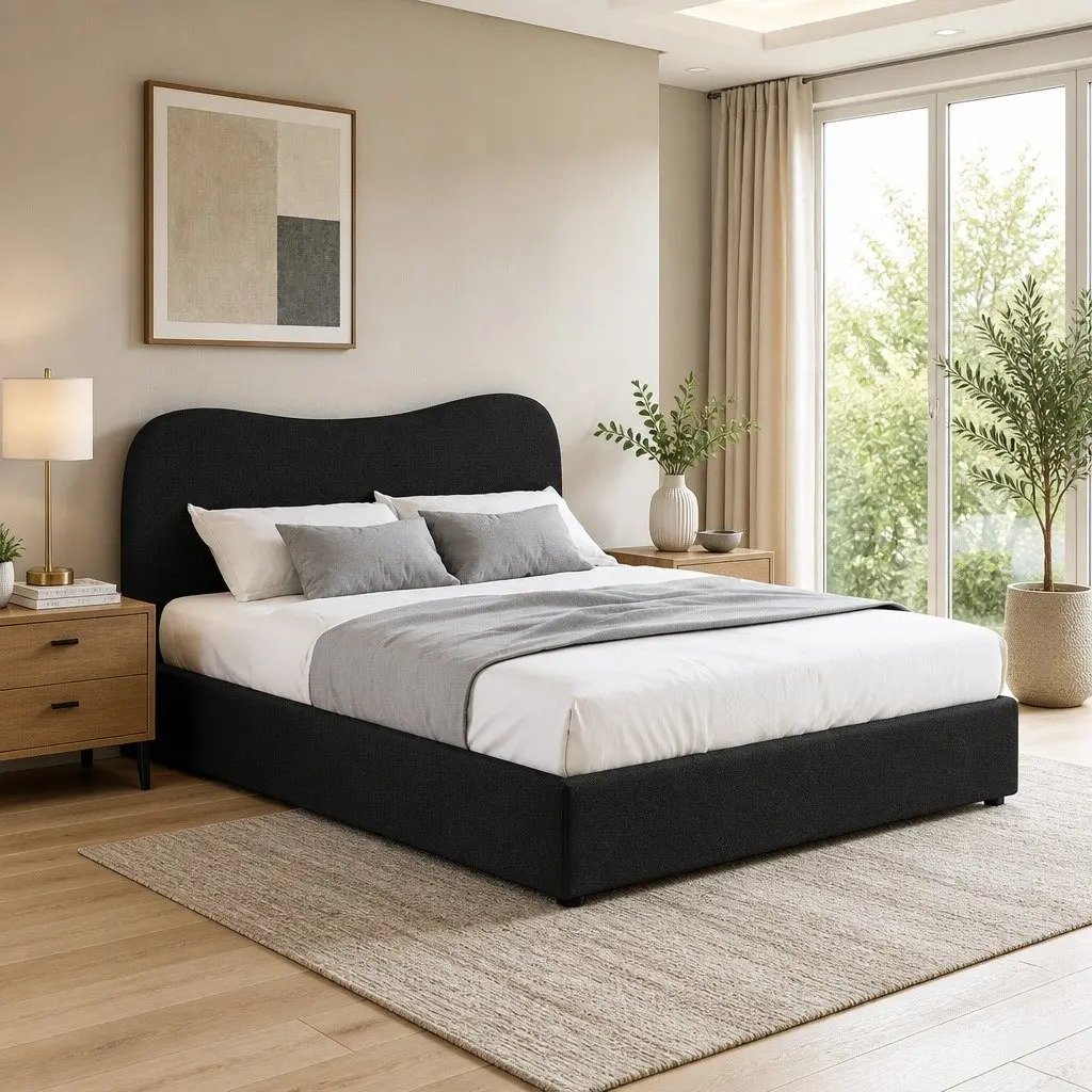Double Bed Frame with Boucle Upholstery and Sturdy Support