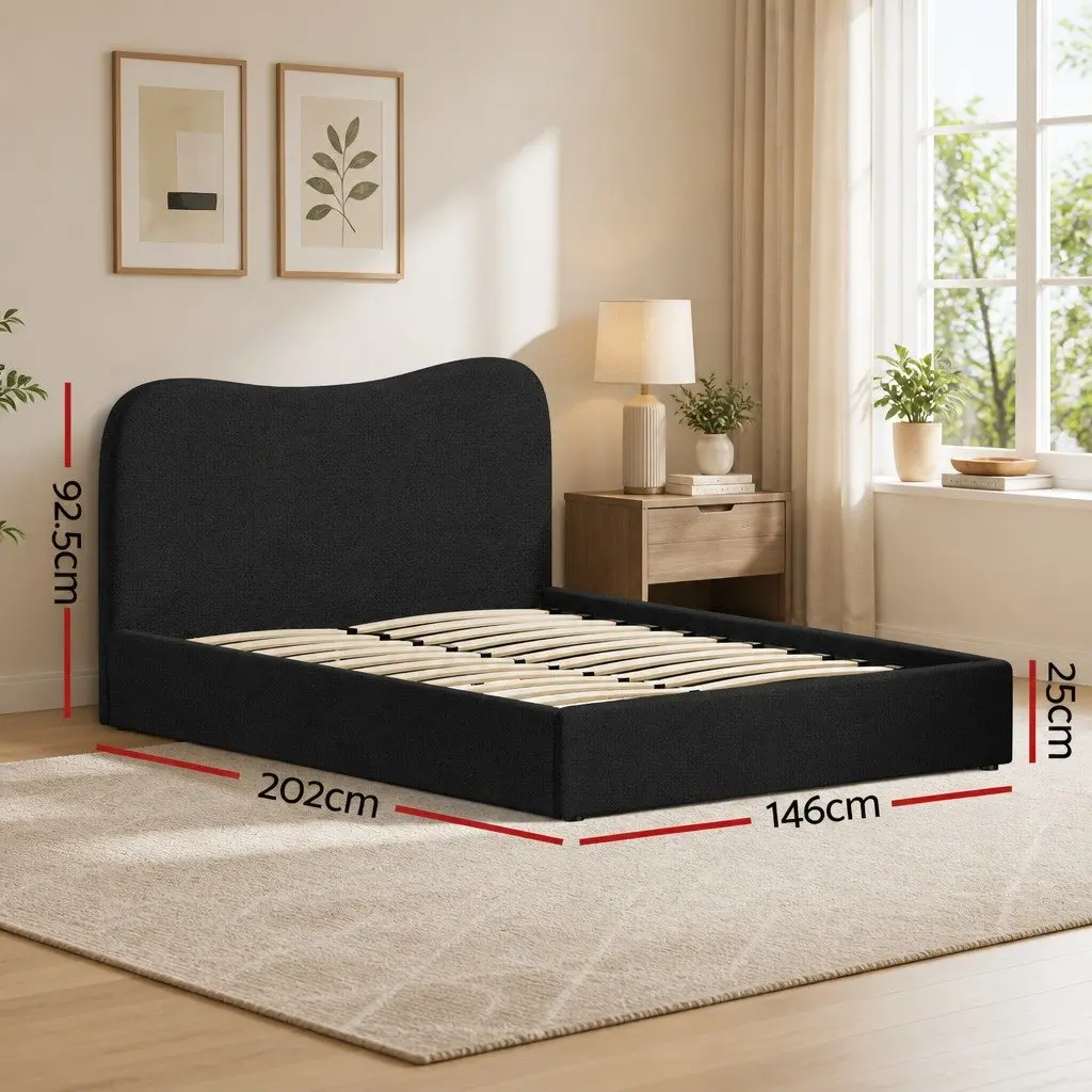 Double Bed Frame with Boucle Upholstery and Sturdy Support