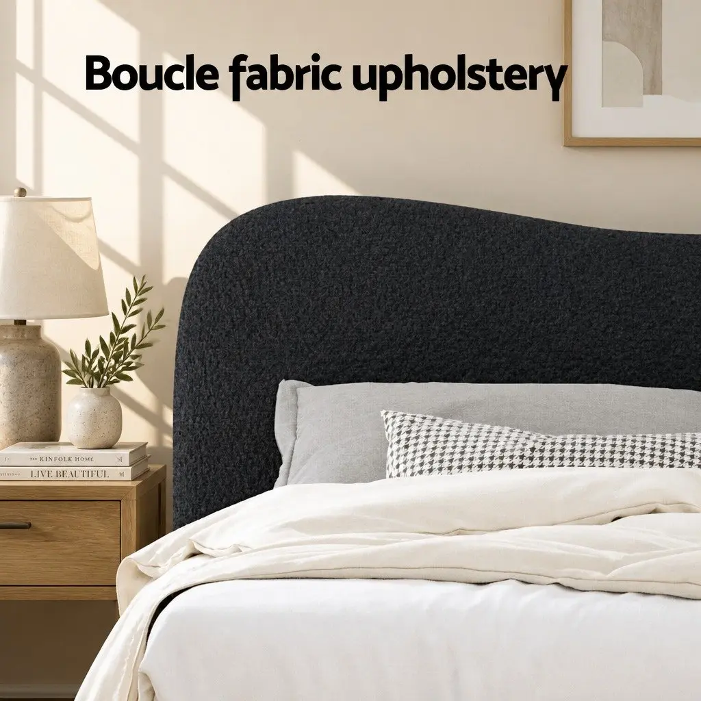 Double Bed Frame with Boucle Upholstery and Sturdy Support