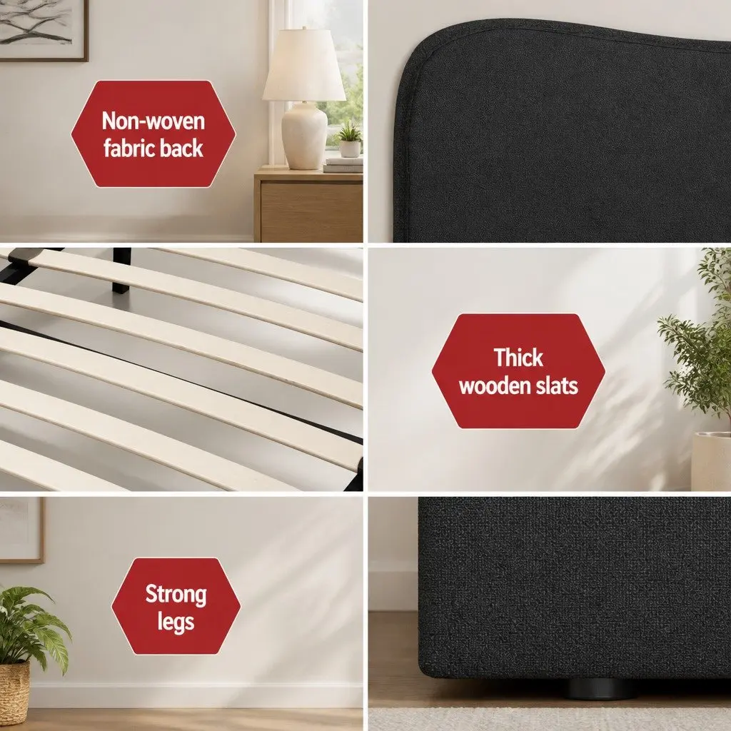 Double Bed Frame with Boucle Upholstery and Sturdy Support
