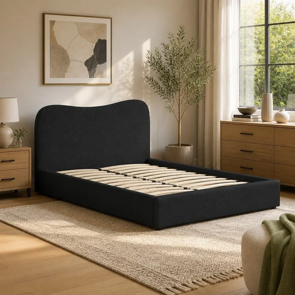 Double Bed Frame with Boucle Upholstery and Sturdy Support