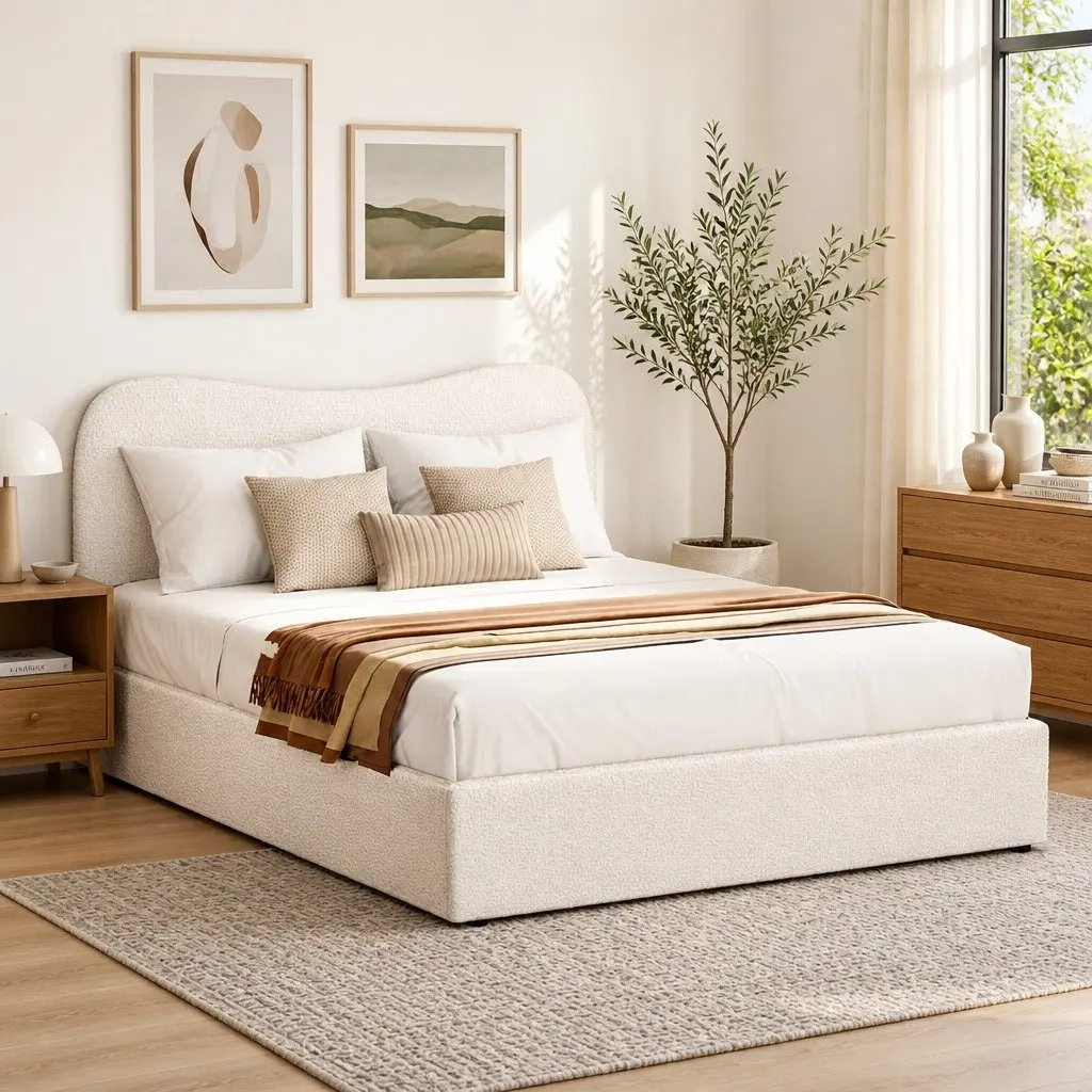 Double Bed Frame with Boucle Upholstery