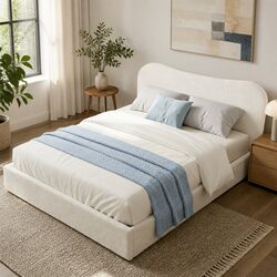 Sturdy Double Bed Frame with Gaslift Storage in White
