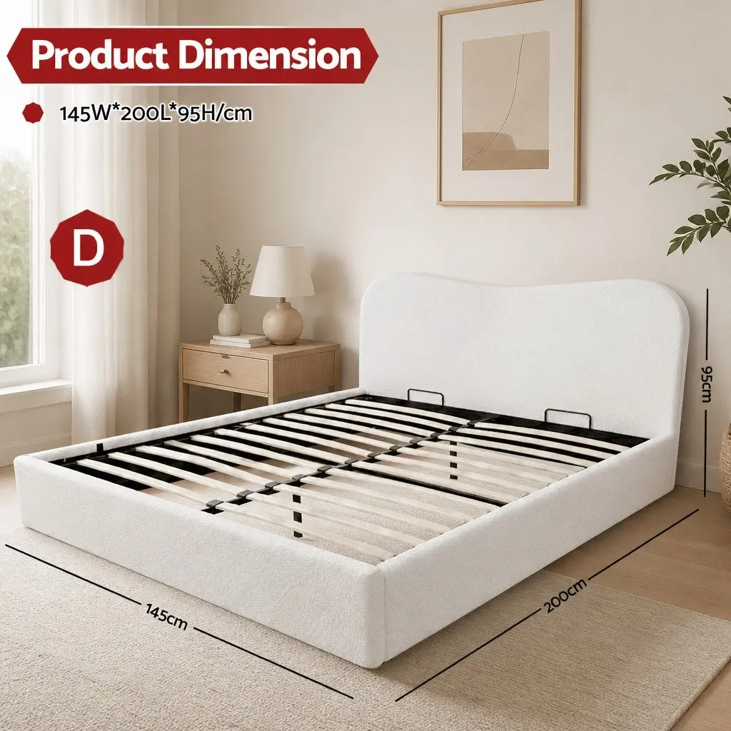 Double Bed Frame with Gaslift Storage in White