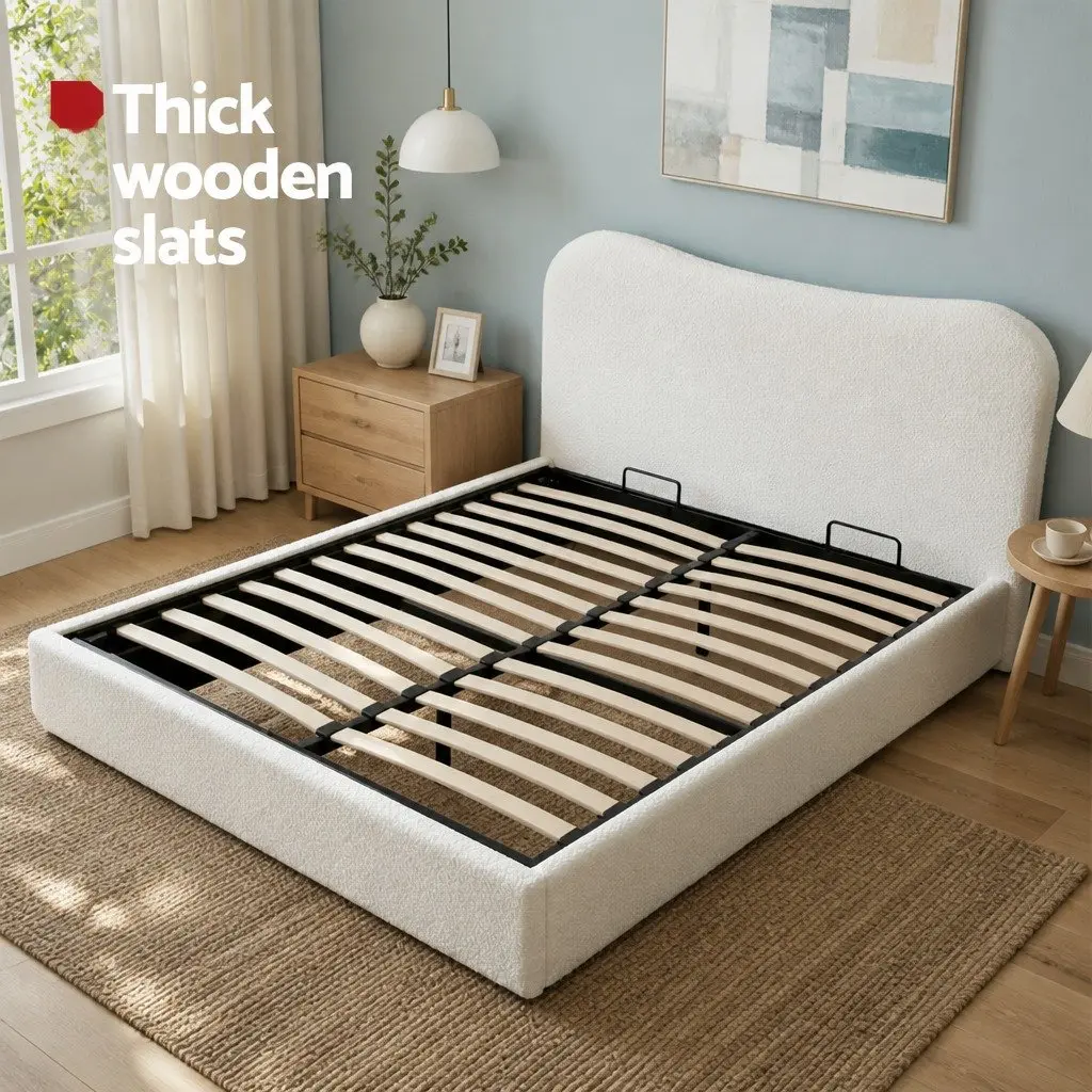 Double Bed Frame with Gaslift Storage in White