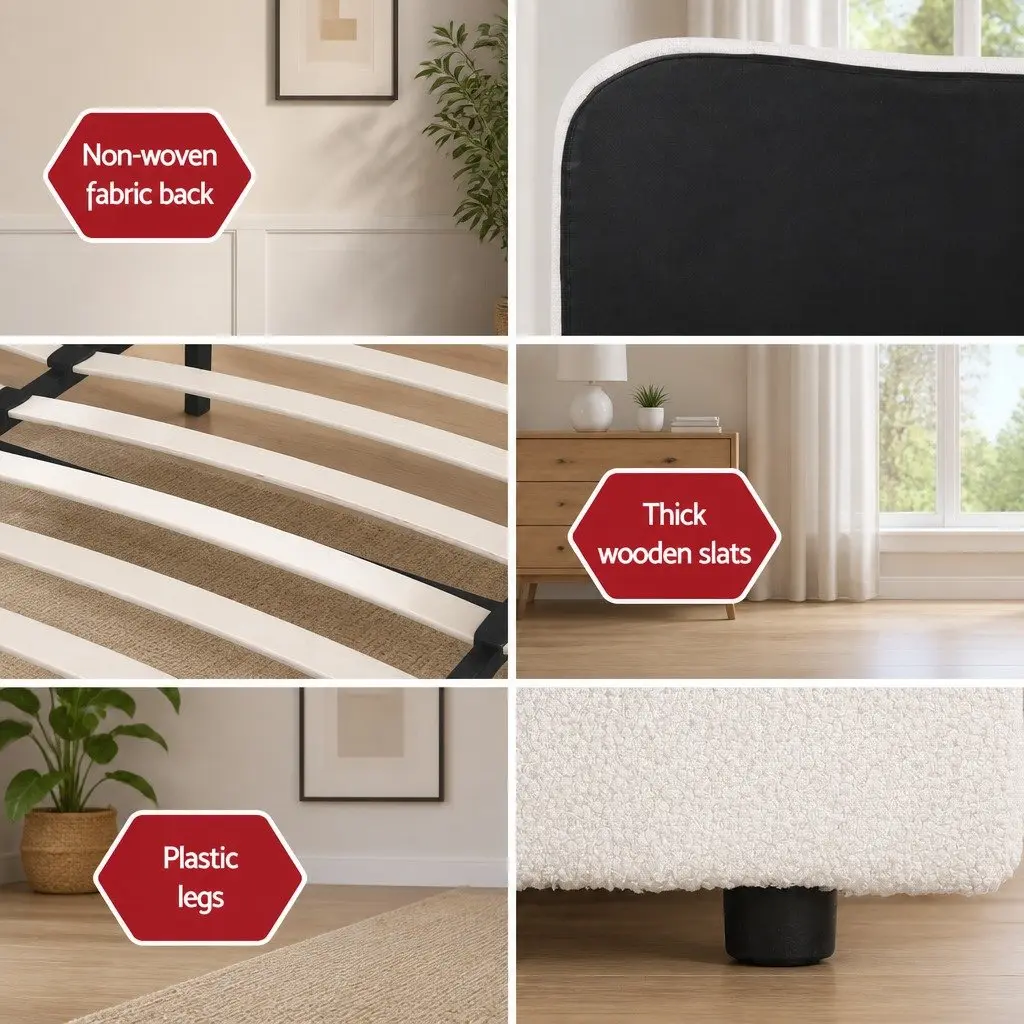 King Size Bed Frame with Boucle Upholstered Headboard