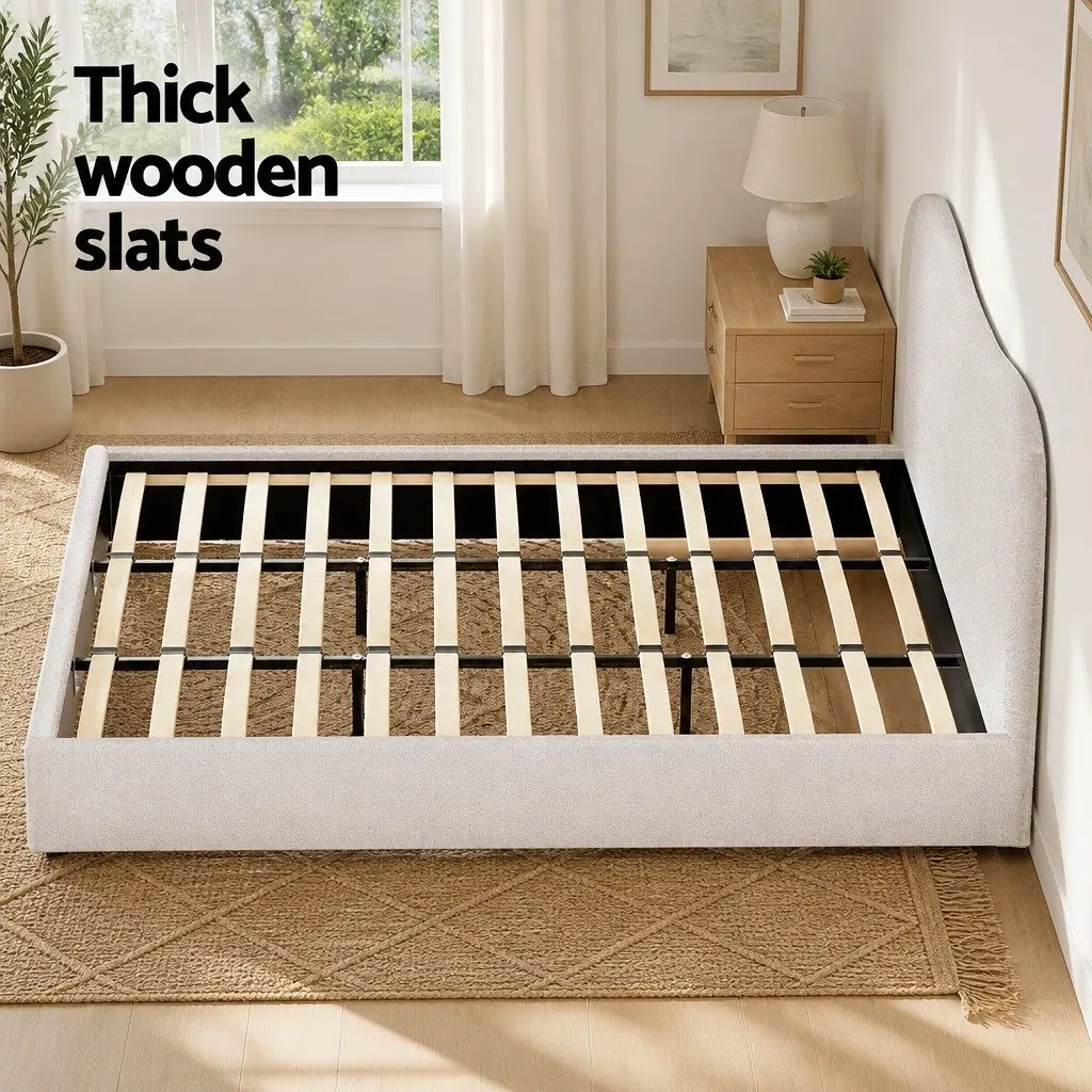 King Size Bed Frame with Boucle Upholstered Headboard