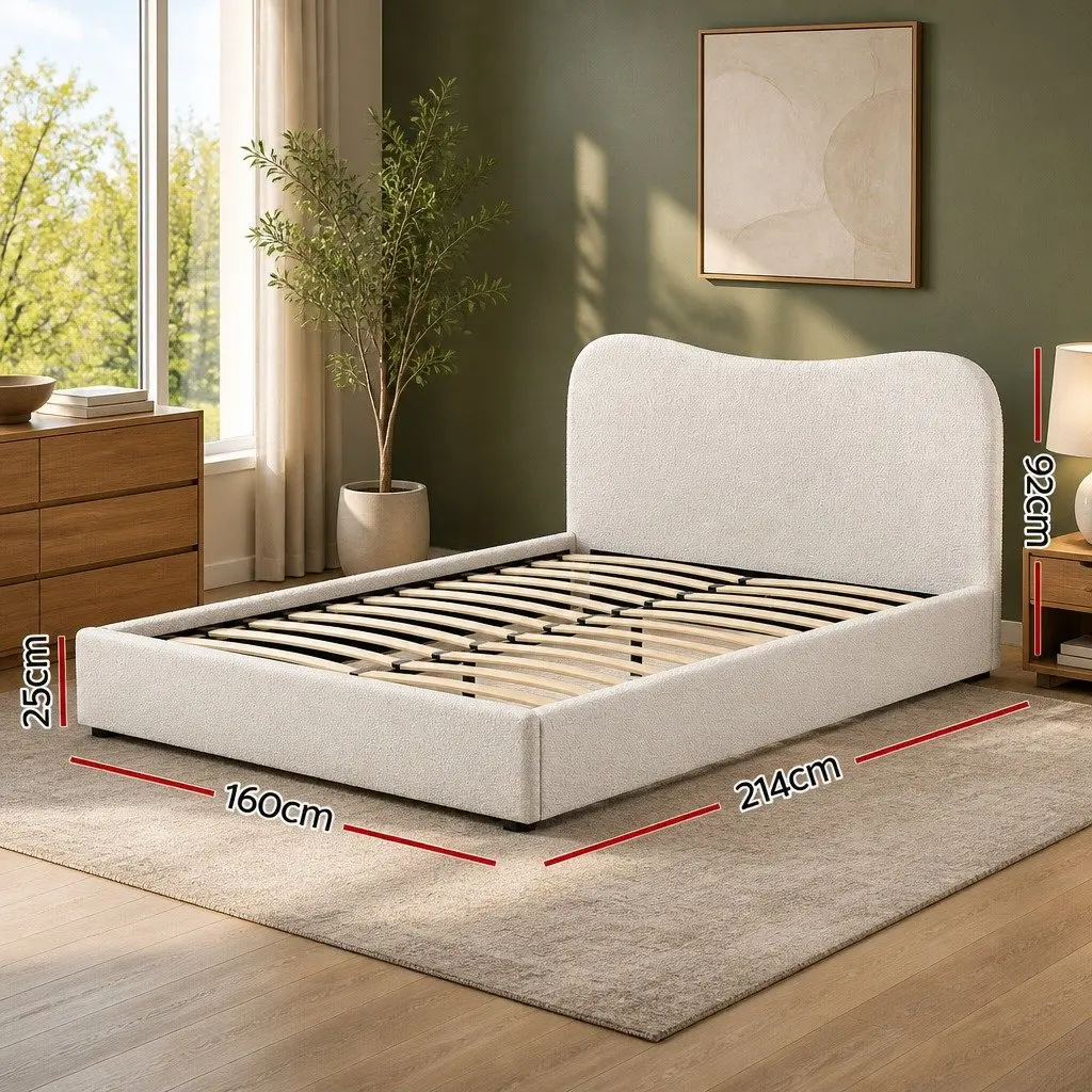 Queen Size Bed Frame with Boucle Upholstery
