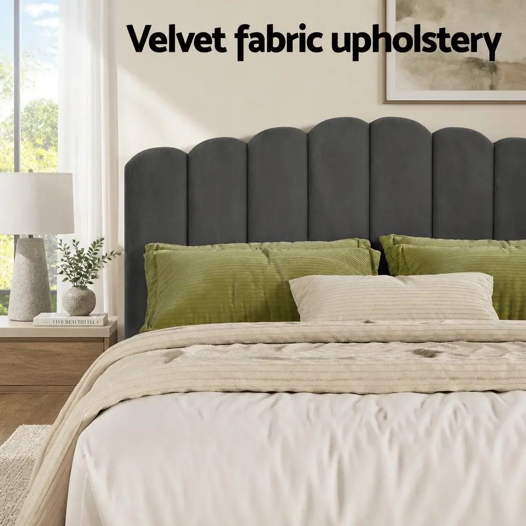 Double Bed Frame Velvet Grey Gas Lift Storage Padded Headboard Wooden Slat