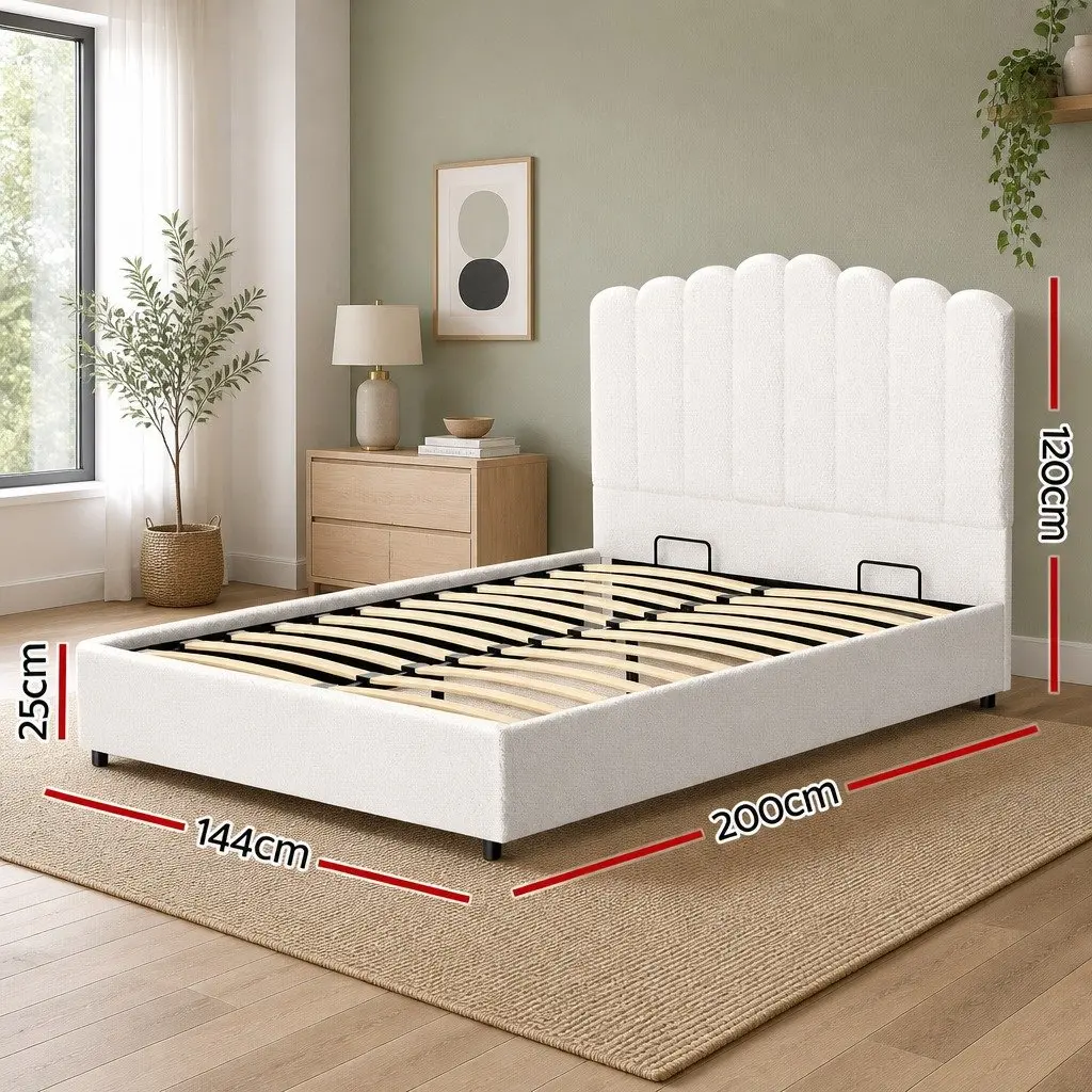 Double Bed Frame with Boucle Upholstery and Storage