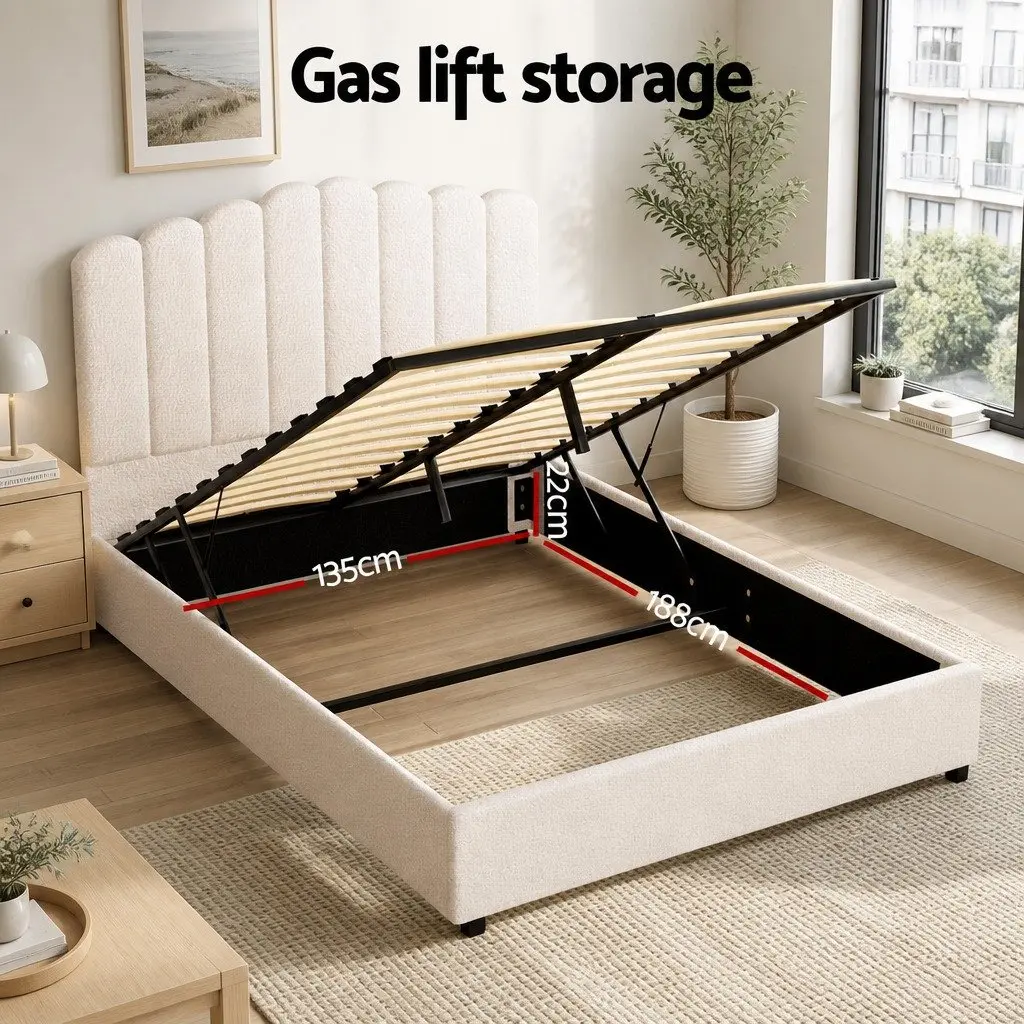 Double Bed Frame with Boucle Upholstery and Storage