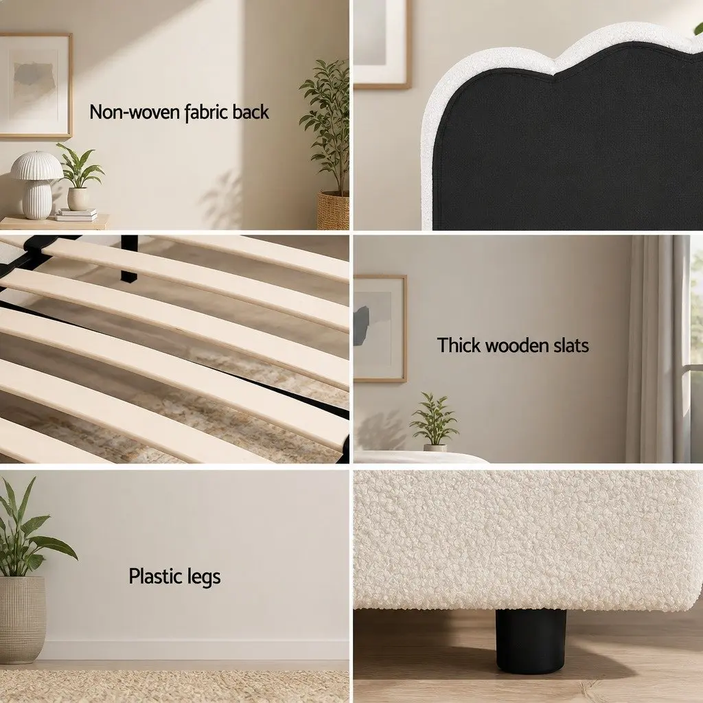 Double Bed Frame with Boucle Upholstery and Storage