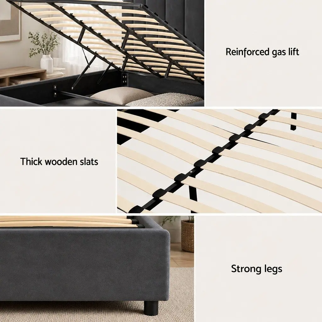 King Size Grey Velvet Bed Frame with Storage