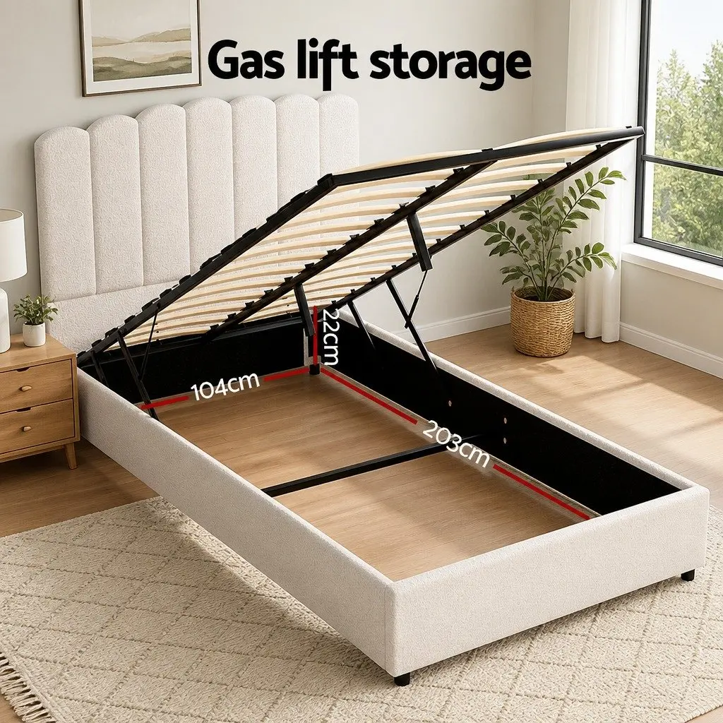 King Single Bed Frame with Gas Lift Storage