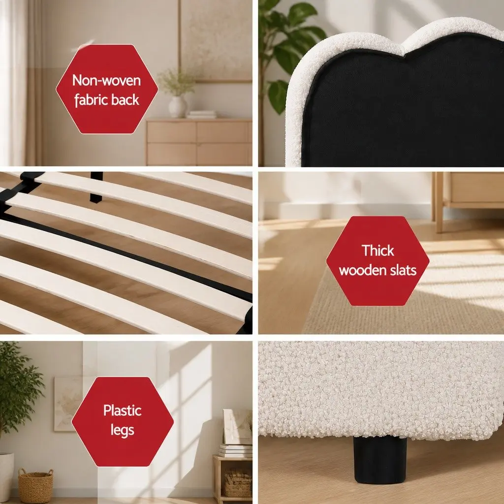 King Size Bed Frame with Boucle Upholstery and Storage